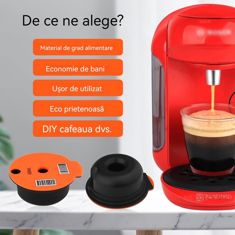 Capsule Caffè Ricaricabili Per Macchine Tassimo Bosch, Con Codice A Barre Leggibile, 180 Ml, Colore Arancione (set Con Spazzolino E Misurino)