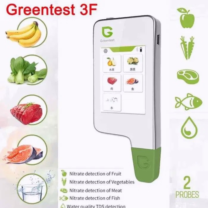 Dispozitiv pentru masurarea instantanee a nitratilor din alimente Greentest 3F, Fructe, Legume, Carne, Peste, Duritatea apei, Ecran LCD, Alb