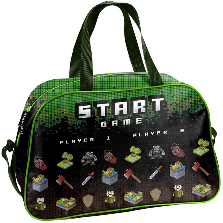 Спортна чанта, Start, Pixel, полиестер, 40x25x15cm, регулируем комплект пасове, зелен/черен