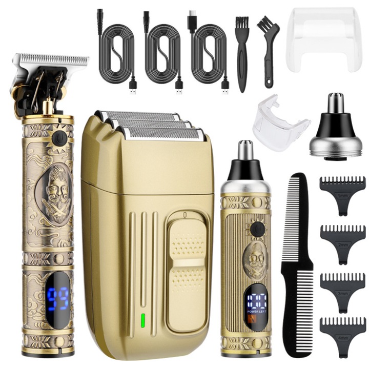 Masina de Tuns si Aparat de Ras HASEPE Profesional, Trimmer, Rezistent la Apa, Accesorii Diverse, Lame Auto-Ascutite, USB, Afisaj LCD, Pentru Par, Barba, Nas, Corp, Design Ergonomic, Baterie 1500 mAh