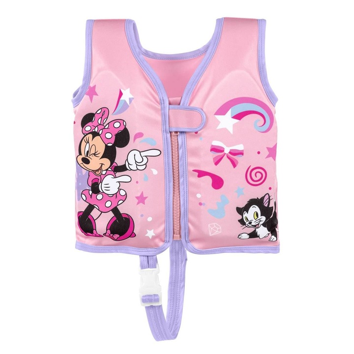 Vesta inot pentru copii cu model Minnie Mouse Shopiens®, din spuma roz, inchidere feromoar si curele, 11 - 19 kg, 1 - 3 ani