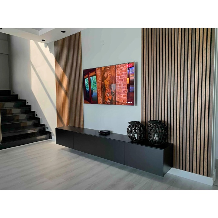 MAC дизайн Милас ТВ ШКАФ матово черен 220 x 35 x 35