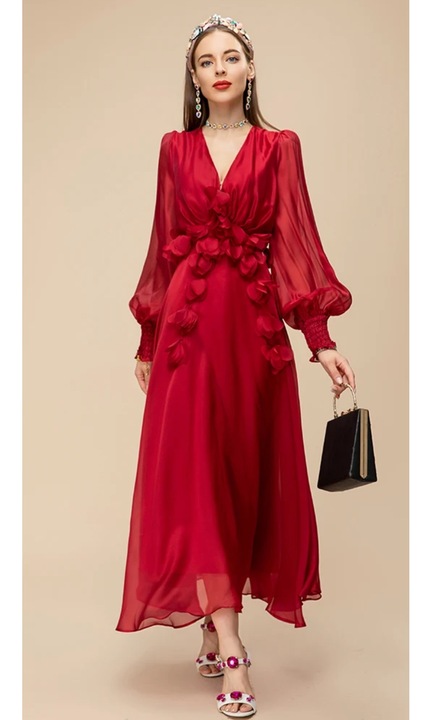 Rochie de dama, rosu, sifon, XL