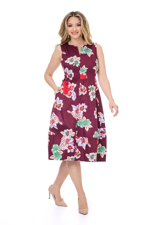 BAROCCA, Rochie midi cu buzunare laterale, Rosu/Verde/Roz, 42