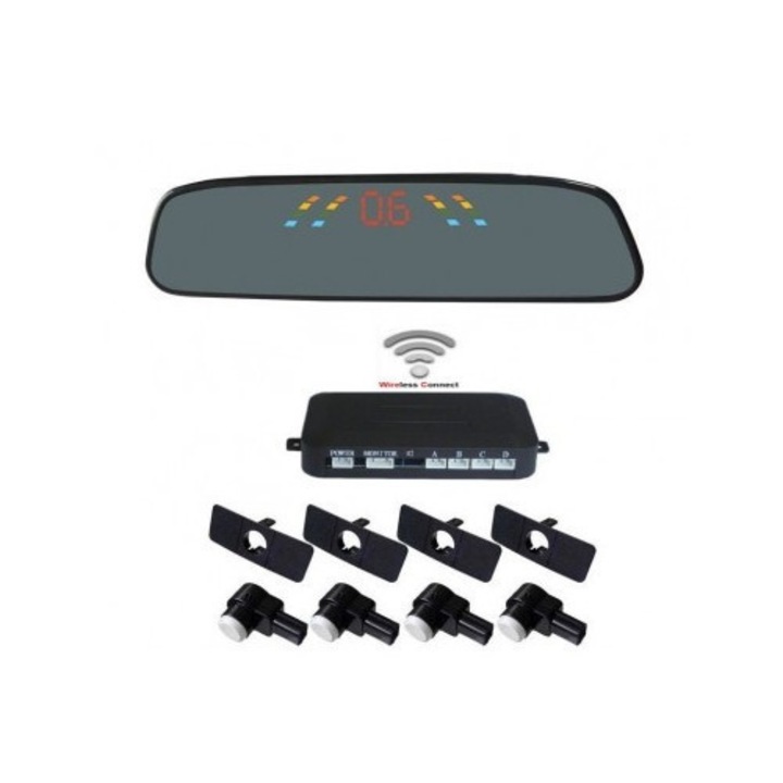 Senzori parcare cu display in oglinda wireless S306W tip OEM de 16.5mm Argintiu Xenon Bright®