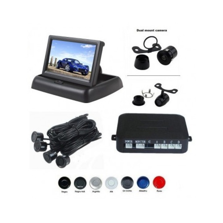 Senzori parcare cu camera video si display LCD pliabil de 4.3" T22 Gri Xenon Bright® Xenon Bright®