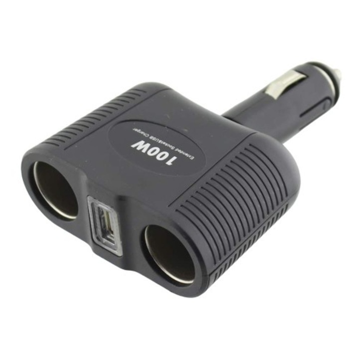 Spliter bricheta X2, 12V, 24V, cu incarcator USB, 1.2A