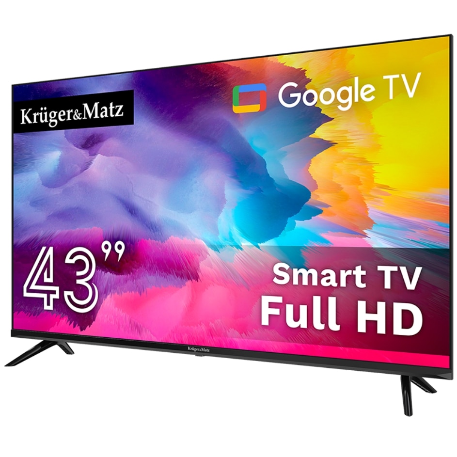 Televizor LED Krüger&Matz KM0243FHD-SA, 109 cm, 43", Full HD, Google Smart TV, 1920 x 1080 pixeli, Negru