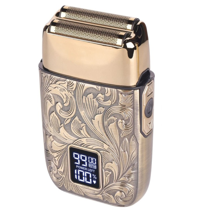 Професионална самобръсначка CLAUSTEEL RETRO за мъже, Вградена батерия 1400 mAh, USB зареждане, Преносим, Цифров дисплей, Включена резервна глава, 7000 RPM