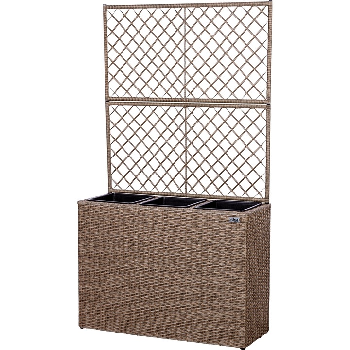 Ghiveci de flori cu 3 compartimente si spalier, crem, STILISTA®