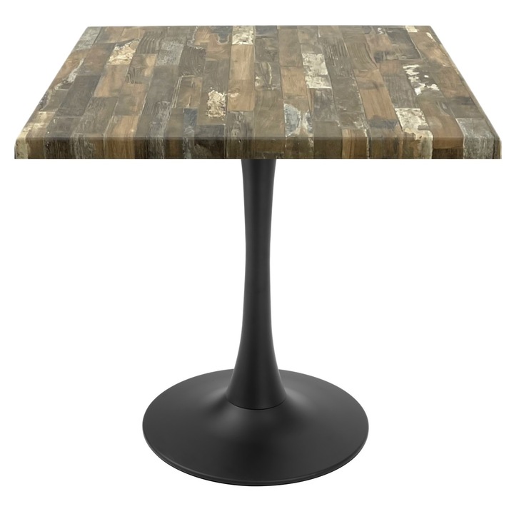 Masa patrata pentru restaurant/cafenea Raki Maracaibo, 80x80xh74cm, blat werzalit si picior central metalic negru cu baza rotunda 50cm