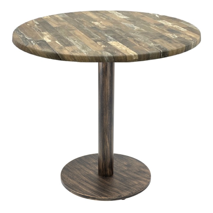 Masa rotunda cafenea Raki Maracaibo, D80xh74cm, blat werzalit si picior metalic cu baza rotunda aspect vintage bronz antichizat