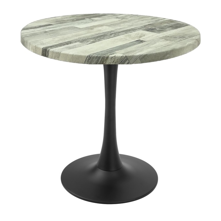 Masa rotunda cafenea Raki White Block, D70xh74cm, blat werzalit si picior central metalic negru cu baza rotunda 50cm