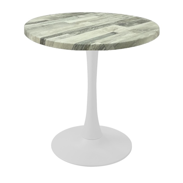Masa rotunda bistro Raki White Block, D60xh74cm, blat werzalit si picior central metalic alb cu baza rotunda 50cm