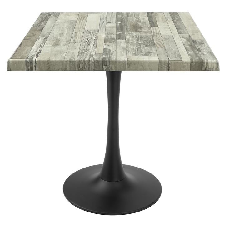 Masa patrata pentru terasa/restaurant Raki White Block, 80x80xh74cm, blat werzalit si picior central metalic negru cu baza rotunda 50cm