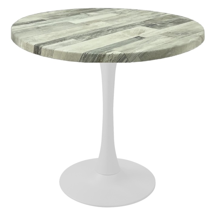 Masa rotunda restaurant/terasa Raki White Block, D80xh74cm, blat werzalit si picior central metalic alb cu baza rotunda 50cm