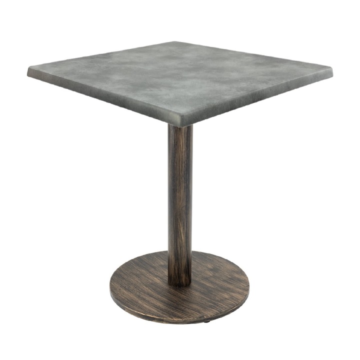 Masa patrata de cafenea Raki Copperfield, 70x70xh74cm, interior/exterior, blat werzalit si picior metalic cu baza rotunda aspect vintage bronz antichizat