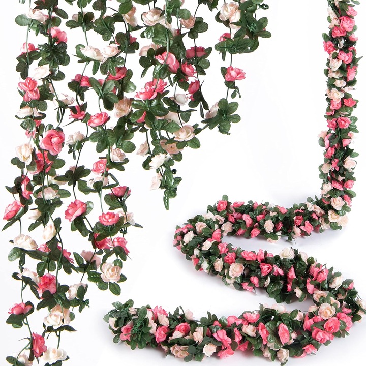 Set 8 Bucati Planta Artificiala Curgatoare Glicina Wisteria Roz, Lungime 2.5 m, sundiguer, roz