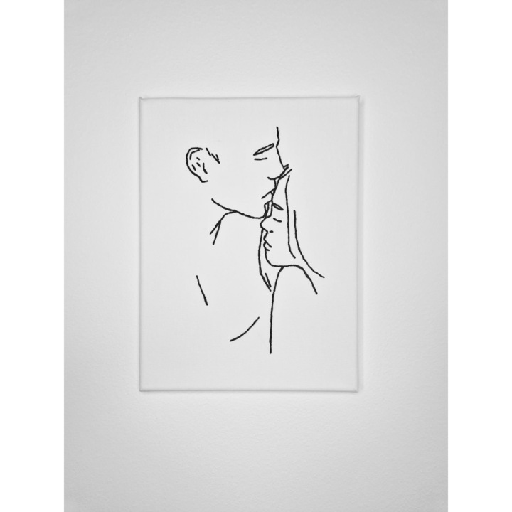 Tablou canvas, Handmade, Cuplu, Cusut cu fir textil, 24x18 cm