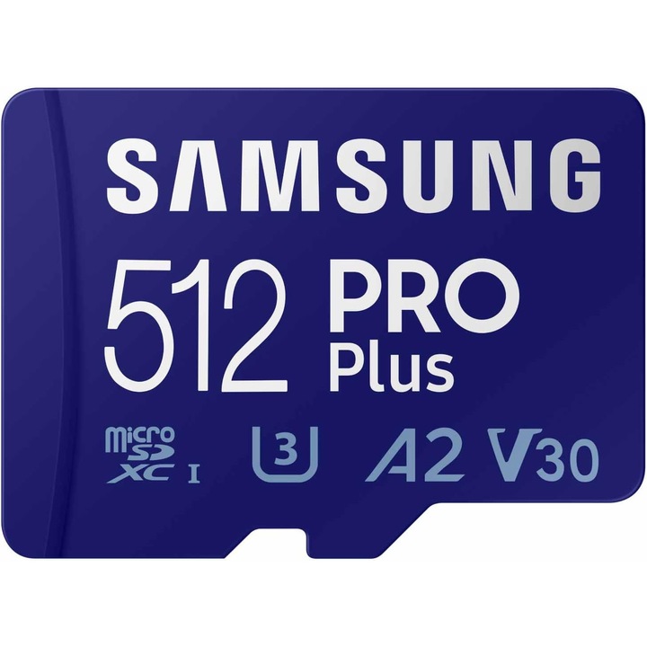 Memóriakártya + adapter, Samsung, 512 GB MicroSDXC, akár 130 MB/s, Full HD és 4K UHD, UHS-I, C10, U3, V30, A2
