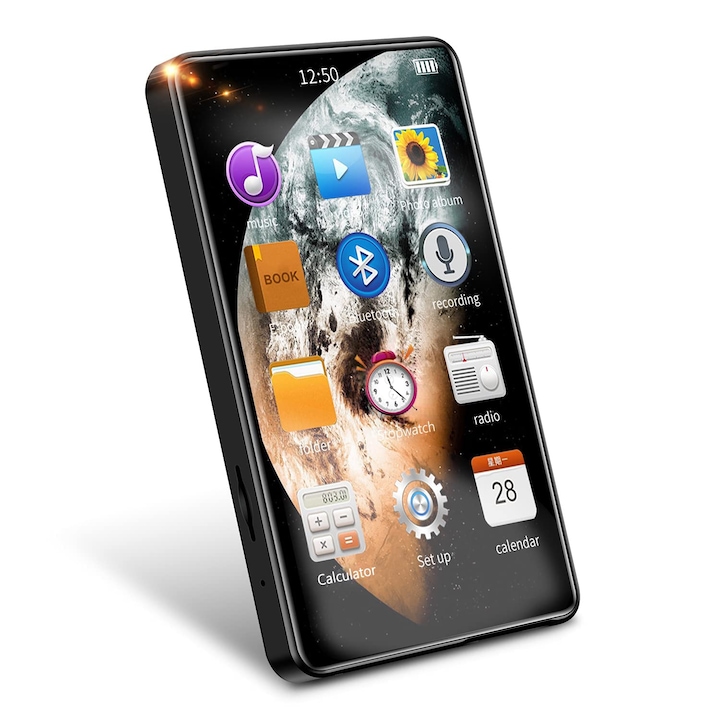 MP3 lejátszó, Teljes érintőképernyő, Bluetooth 5.0, beépített hangszóró, 64GB bővíthető, WALALLA, fekete