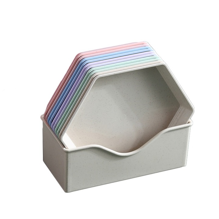 Set farfurii hexagonale, plastic, multicolor, 13cm