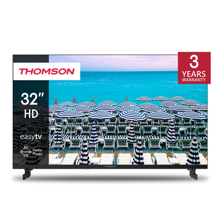 Телевизор Thomson 32"HD Easy TV, 1366 x 768 (HD), DLED, 60 Hz, DVB-T/T2/C/S/S2, HDMI 3 (1.4), USB 2 (2.0), S/PDIF 1x coaxial, AV IN, Hotel mode, Side Feet, Black 32HD2S13