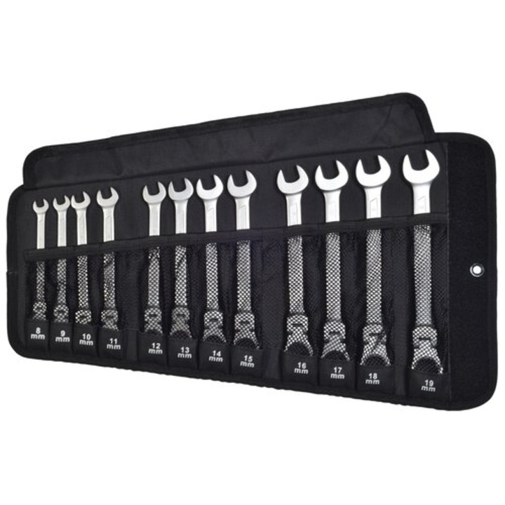Set 12 chei combinate, cu clichet SW-Stahl, articulate, deschidere chei 8-19 mm, husa depozitare, otel crom vanadiu