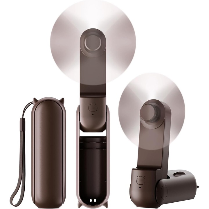 Вентилатор 3 в 1, ръка, бюро, шия, 3 нива на скорост, сгъваем с 2000mAh преносима батерия, 20 часа автономност, SKDR AirMini - кафяв