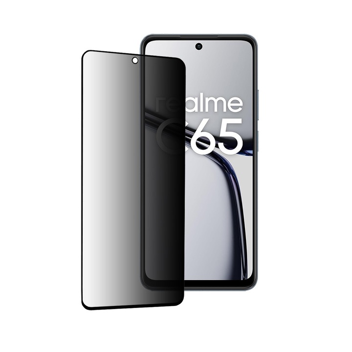 Folie Privacy pentru Samsung Galaxy A05/A05s, 111D Full Glue, P83, Sticla securizata, Rama Neagra