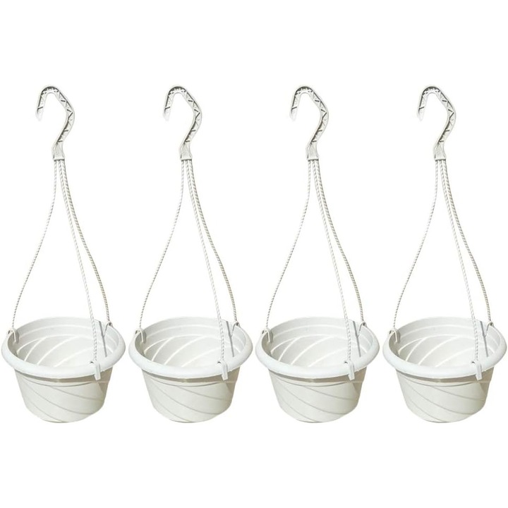 Set 4 ghivece suspendat, plastic, alb, 15,2x13,6x9,4x8,7cm