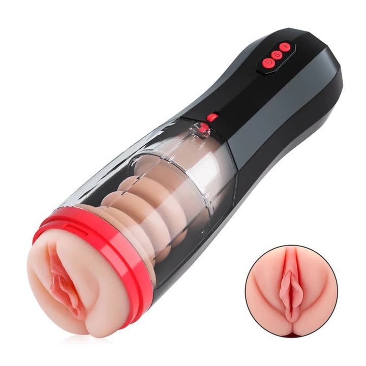 Masturbator rotativ telescopic automat pentru barbati, vibrator pentru barbati, masturbator pentru avion, 10 trepte de intensitate, rezistenta la apa, 30.98x9.9cm