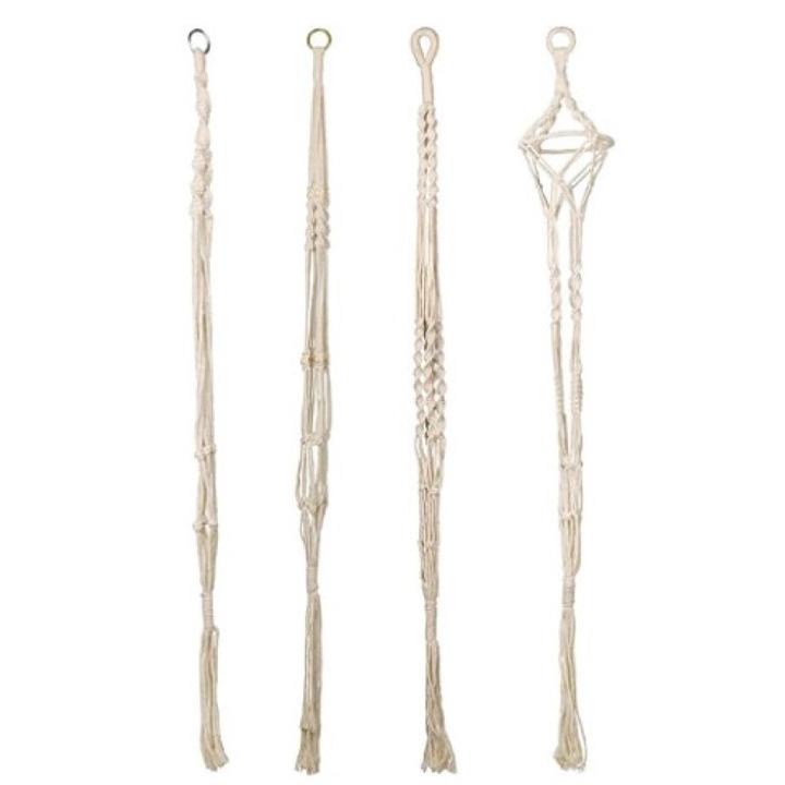 Suporturi pentru ghivece, agatatoare din franghie de bumbac, alb, 105cm, set de 4