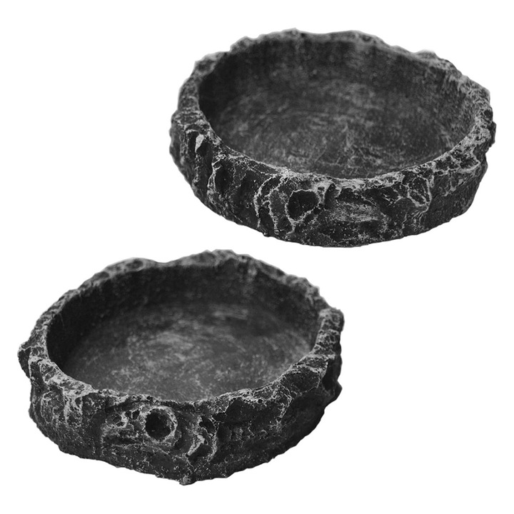 Set 2 castroane pentru reptile, rasina, usor de curatat, negru