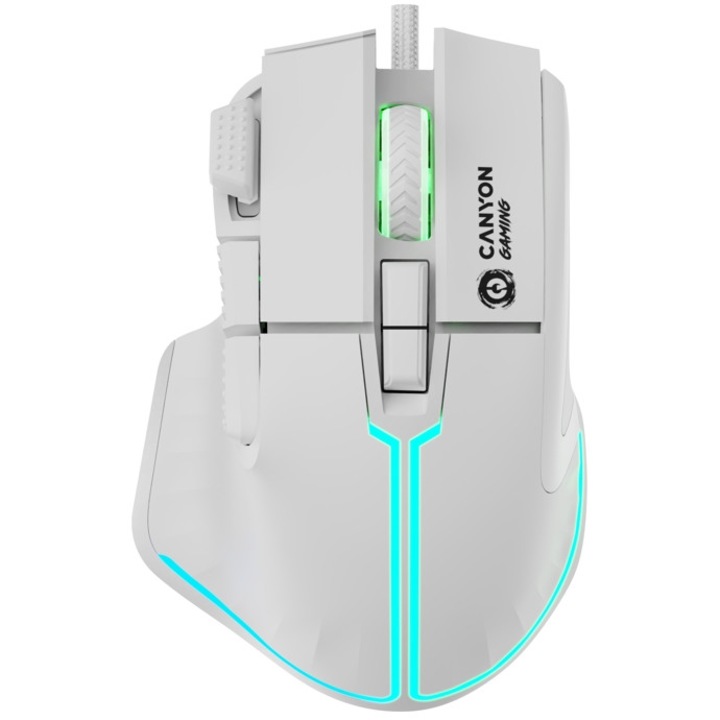 Геймърска мишка, CANYON Fortnax GM-636, up to 20000 DPI, Huano 5million switch, RGB lighting effects, Бял цвят