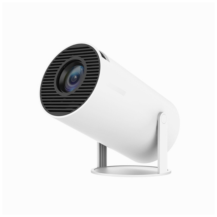 Преносим проектор, домашно кино, HD 1080, филми и игри, 60 W, 720P резолюция, 200 лумена, Wi-Fi 6, 120 инча, бял