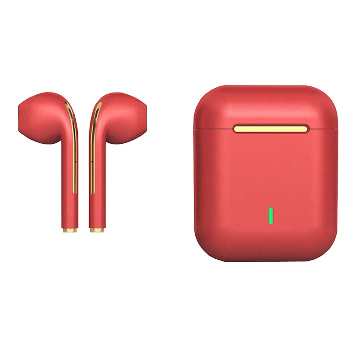 AZERON Premium vezeték nélküli fülhallgató, Bluetooth 5.0 csatlakozási lehetőség, HD Clarity mikrofon, zajszűrés játékhoz és sportoláshoz, LED kijelző, 45 órás akkumulátor-élettartam, érintésvezérlés, mikrofon, gyorstöltés, vízálló, piros