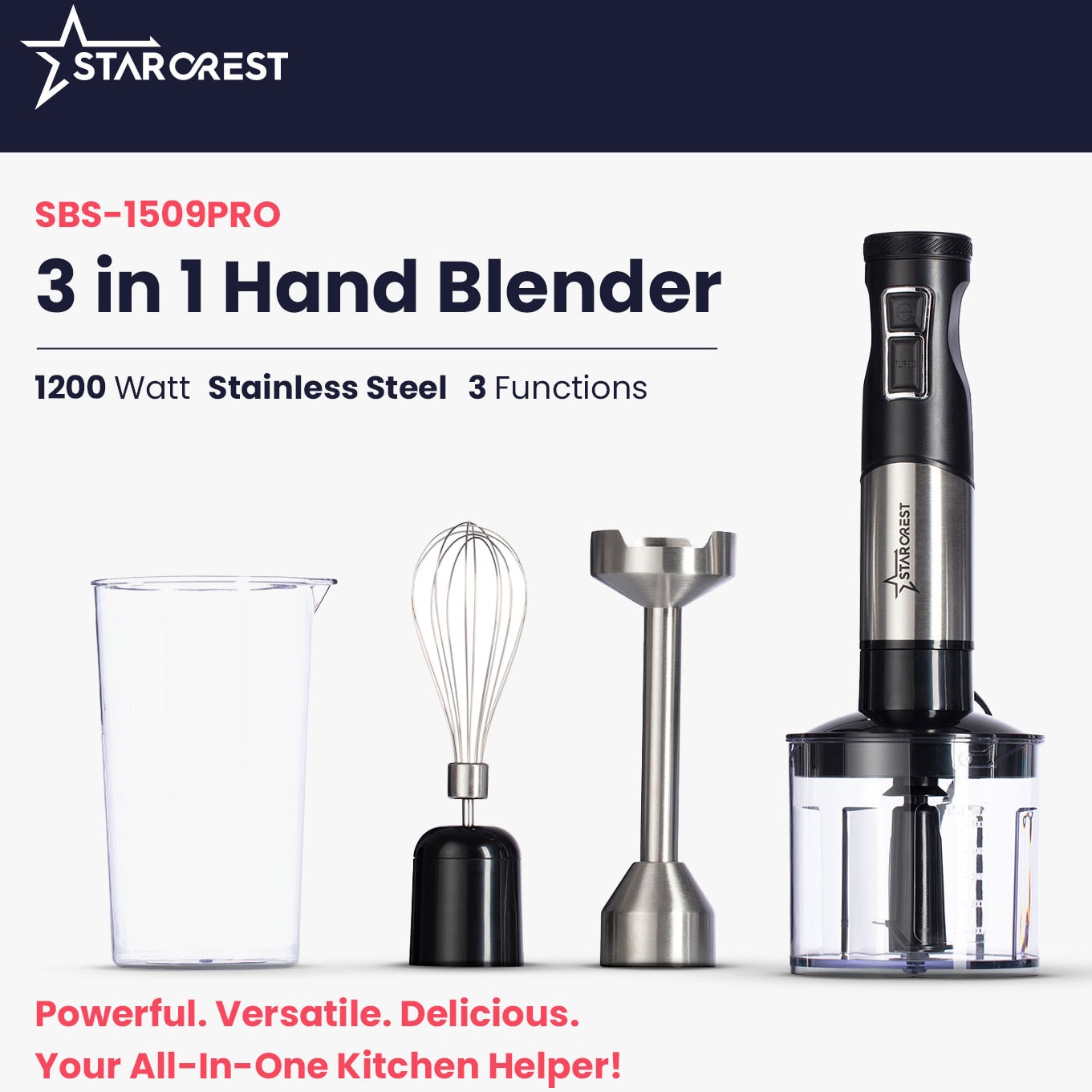 Starcrest STARCREST SBS-1509PRO botmixer, 1200W, 9 sebesség, Turbó, Rozsdamentes ...