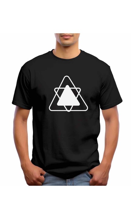 Bestcase Férfi mintás póló, Simple Triangle, pamut, kerek nyakú, NB562, Fekete