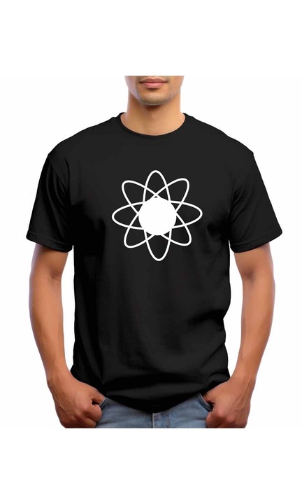 Bestcase® Tricou barbati cu Imprimeu Atom, Din bumbac, Regular fit, Maneca scurta, NB563, Negru, S