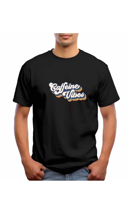 Bestcase Férfi mintás póló, Caffeine Vibes, pamut, kerek nyakú, NB567, Fekete
