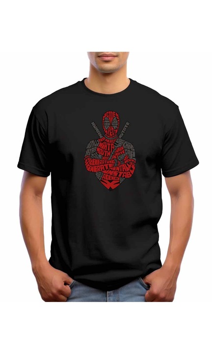 Bestcase Férfi mintás póló, Dead Red, pamut, kerek nyakú, NB595, Fekete