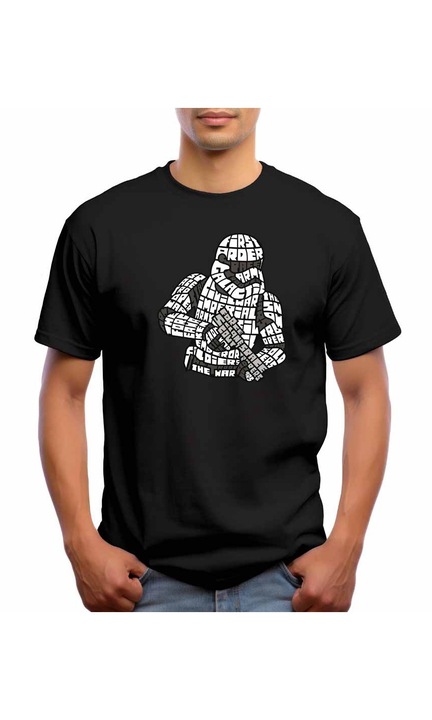 Bestcase Férfi mintás póló, First order, pamut, kerek nyakú, NB599, Fekete