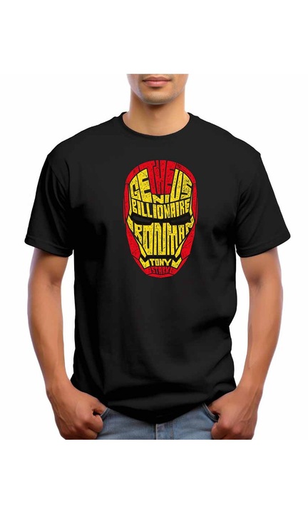 Bestcase Férfi mintás póló, Iron Man, pamut, kerek nyakú, NB606, Fekete