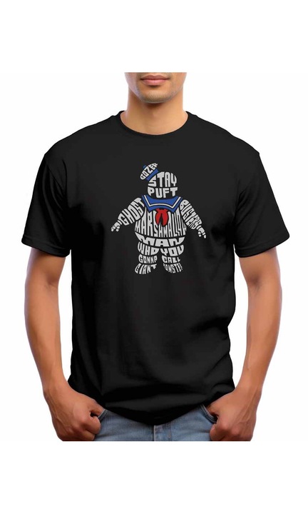 Bestcase Férfi mintás póló, Stay Puff, pamut, kerek nyakú, NB622, Fekete