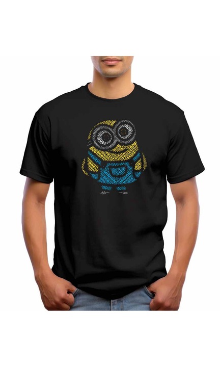 Bestcase Férfi mintás póló, Minion, pamut, kerek nyakú, NB640, Fekete