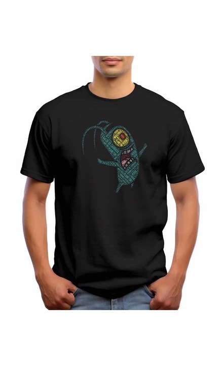 Bestcase Férfi mintás póló, Plankton, pamut, kerek nyakú, NB646, Fekete