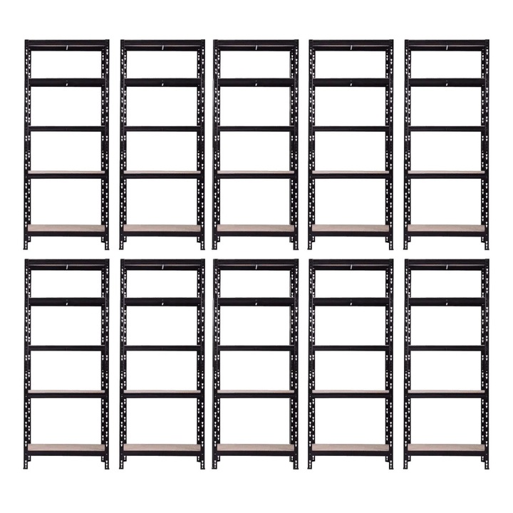 Etajera Ingusta cu 5 Polite MDF Handlekraft® 180 x 60 x 40 cm, Asamblare Diversa, 175 kg/Polita, 10 piese, Depozitare in Hol, Bucatarie, Birou, Camara, Negru/Otel