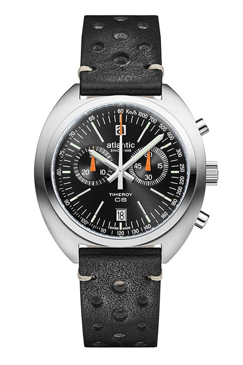 Atlantic, Часовник с кожена каишка и хронограф, Сребрист