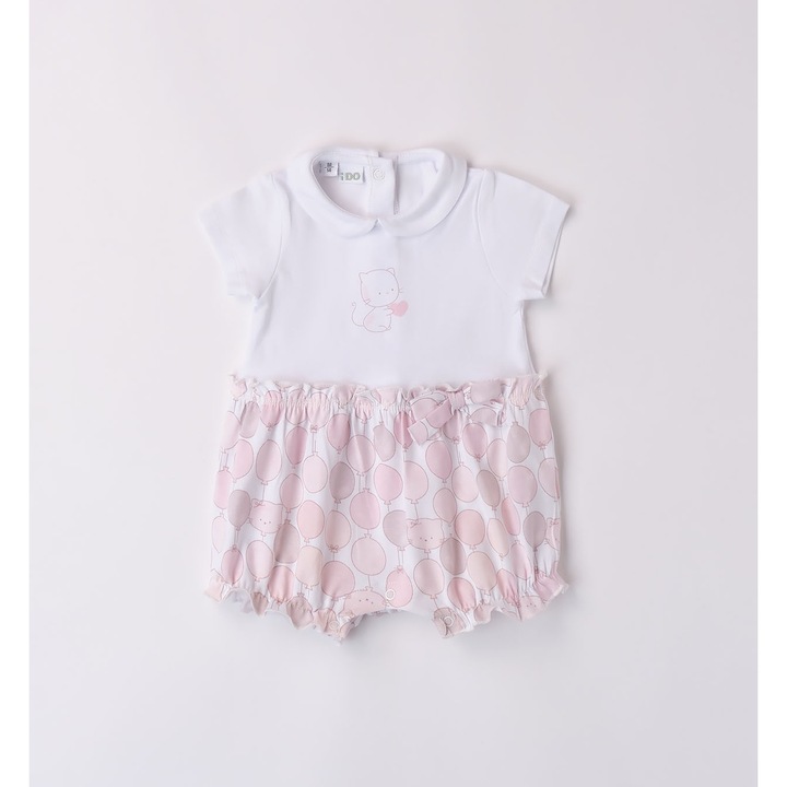 Rövid mintás jumpsuit újszülött lánynak, I Do, 4.8161, fehér/rózsaszín, Fehér/Rózsaszín
